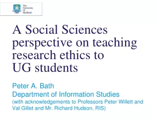 A Social Sciences perspective on teaching research ethics to  UG students