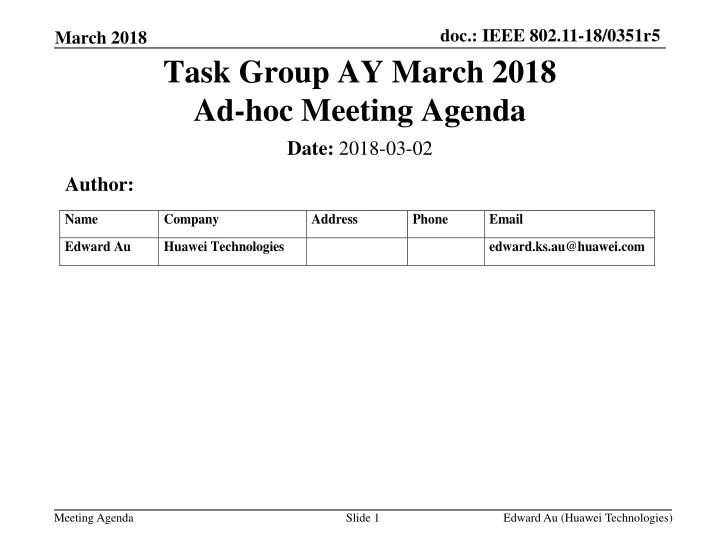 task group ay march 2018 ad hoc meeting agenda