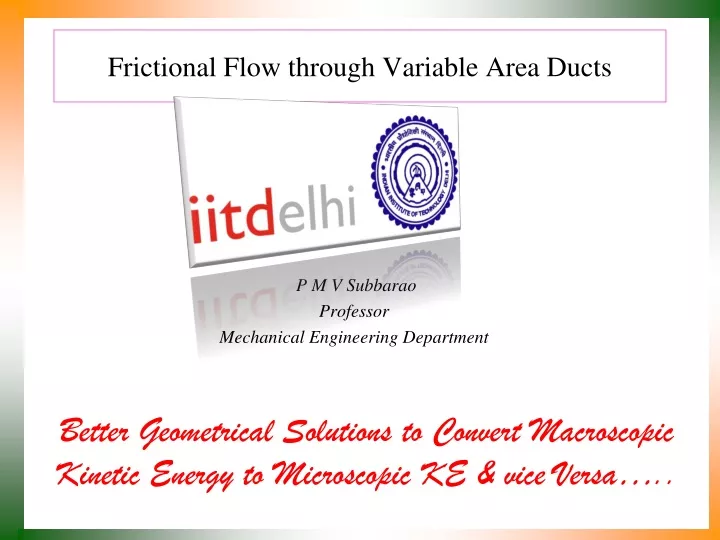 frictional flow through variable area ducts