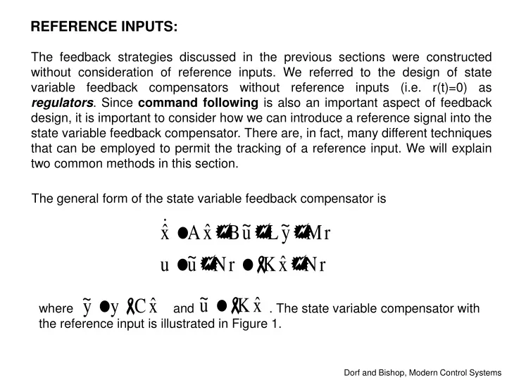 where and the state variable compensator with