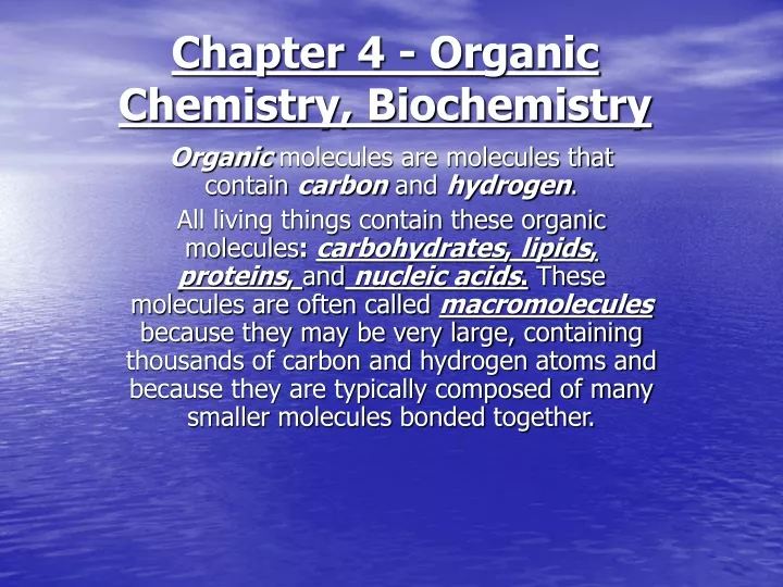 chapter 4 organic chemistry biochemistry