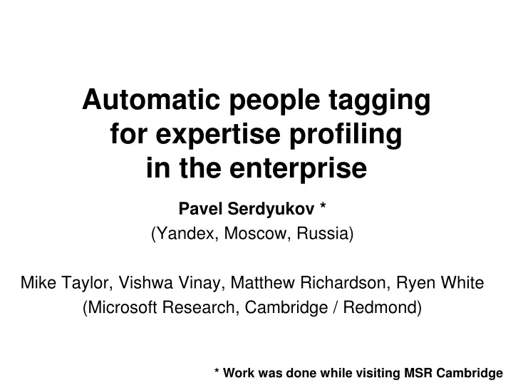 automatic people tagging for expertise profiling in the enterprise