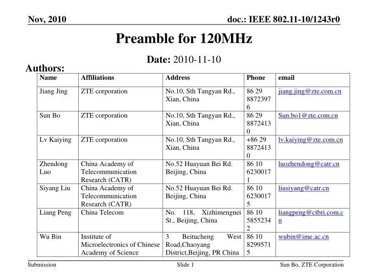preamble for 120mhz