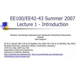 EE100/EE42-43 Summer 2007  Lecture 1 - Introduction
