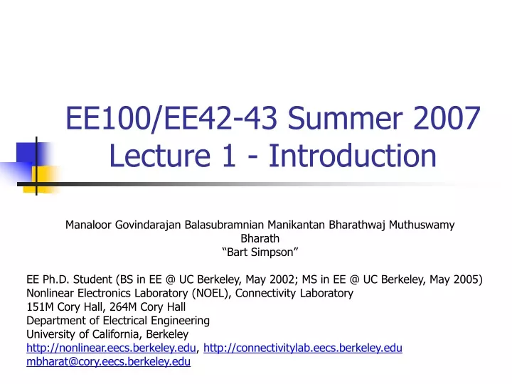 ee100 ee42 43 summer 2007 lecture 1 introduction
