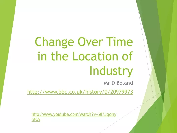 change over time in the location of industry
