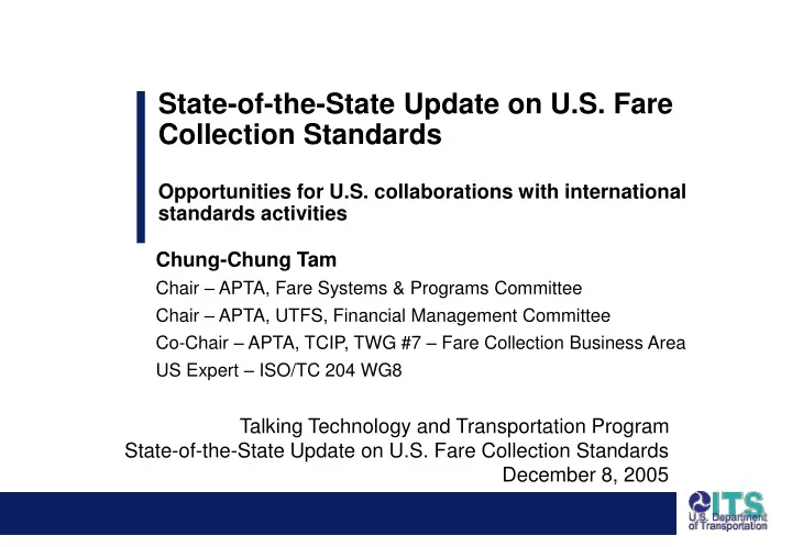 state of the state update on u s fare collection