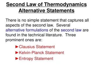 Second Law of Thermodynamics Alternative Statements