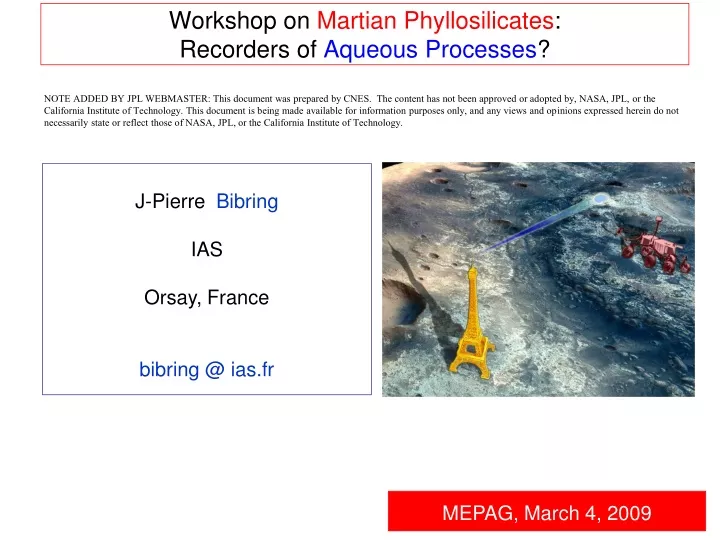 workshop on martian phyllosilicates recorders of aqueous processes