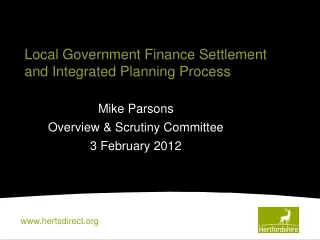 Local Government Finance Settlement and Integrated Planning Process