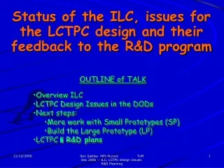 Status of the ILC, issues for the LCTPC design and their feedback to the R&amp;D program