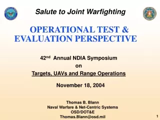 OPERATIONAL TEST &amp; EVALUATION PERSPECTIVE