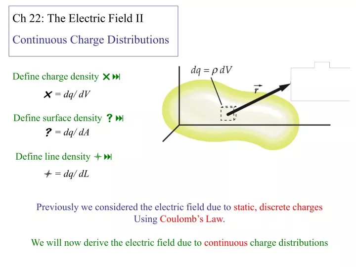 ch 22 the electric field ii continuous charge