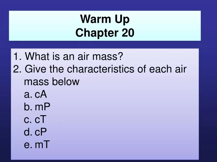 warm up chapter 20
