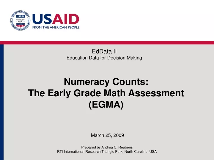 numeracy counts the early grade math assessment egma