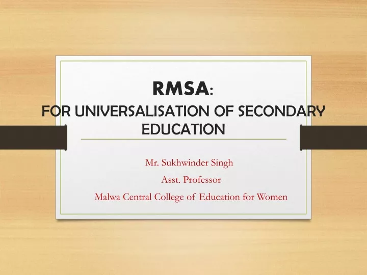 rmsa for universalisation of secondary education