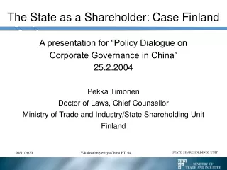 The State as a Shareholder: Case Finland