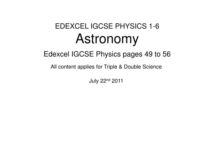 edexcel igcse physics 1 6 astronomy
