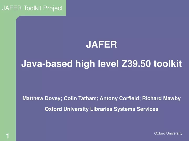 jafer java based high level z39 50 toolkit