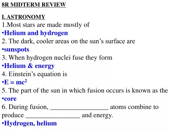 8r midterm review i astronomy most stars are made