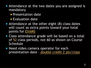 Attendance at the two dates you are assigned is mandatory Presentation date Evaluation date