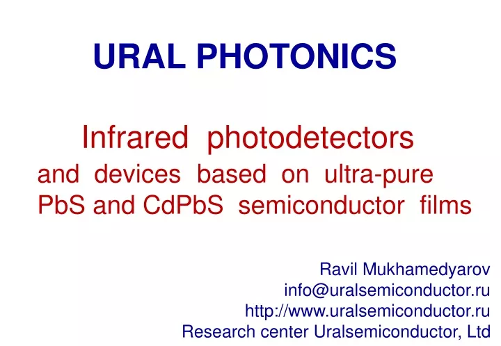 PPT - Infrared Photodetectors And Devices Based On Ultra-Pure PbS.