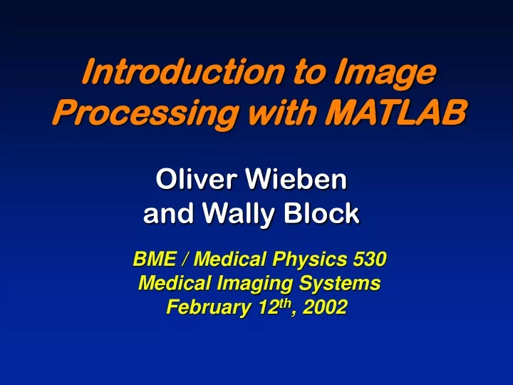 introduction to image processing with matlab