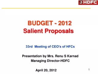 BUDGET - 2012 Salient Proposals
