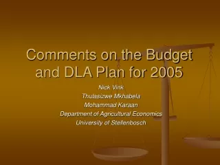 Comments on the Budget and DLA Plan for 2005