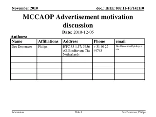 MCCAOP Advertisement motivation discussion