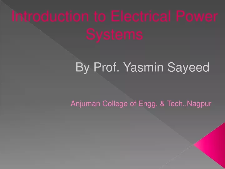 introduction to electrical power systems