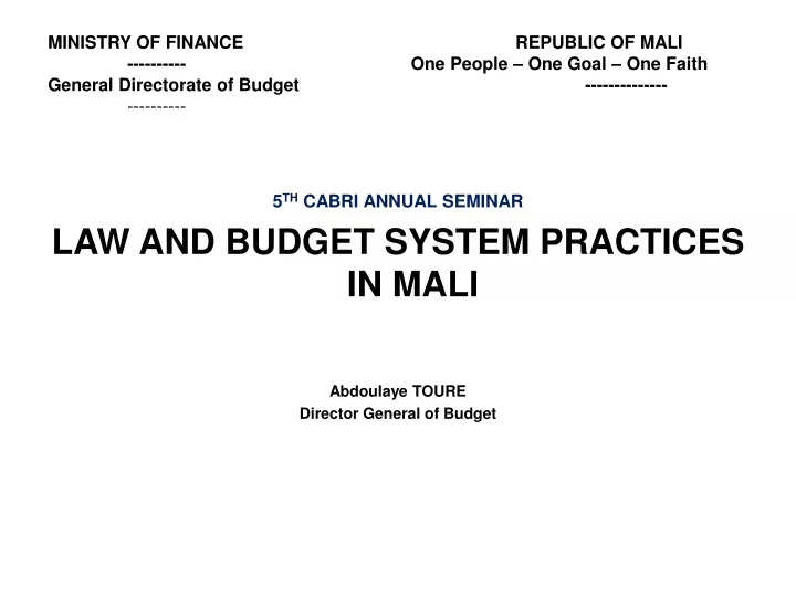 ministry of finance republic of mali one people