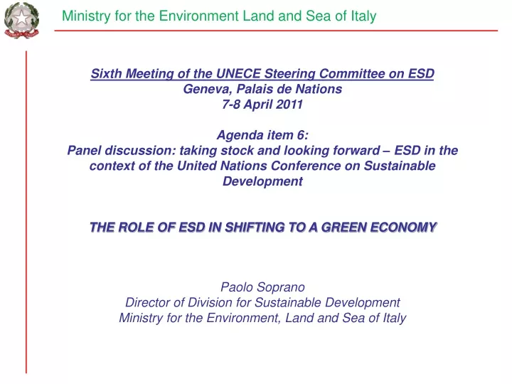 ministry for the environment land and sea of italy