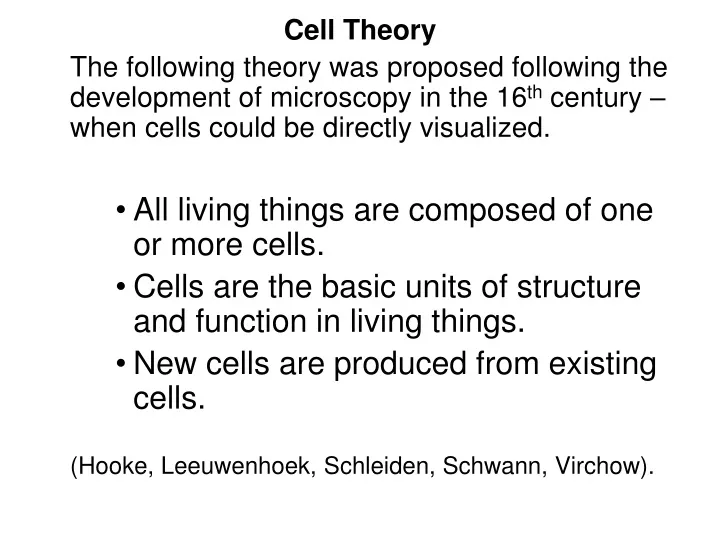 cell theory the following theory was proposed