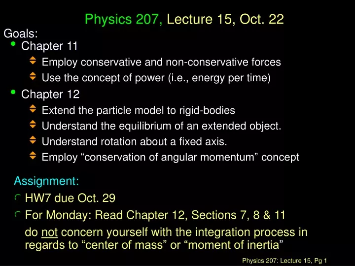 physics 207 lecture 15 oct 22