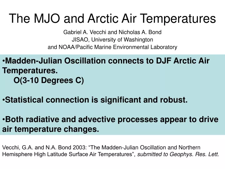 the mjo and arctic air temperatures