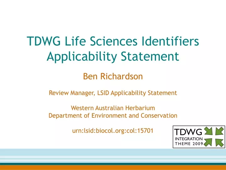 tdwg life sciences identifiers applicability statement
