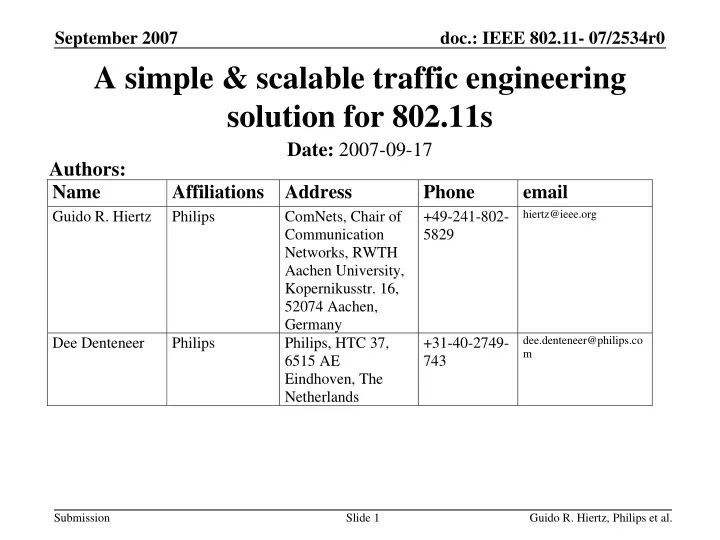 a simple scalable traffic engineering solution for 802 11s