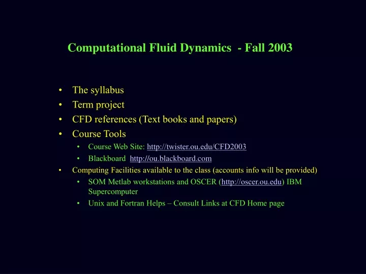 computational fluid dynamics fall 2003