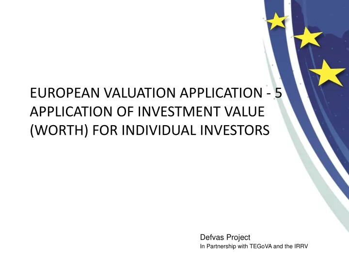 european valuation application 5 application of investment value worth for individual investors