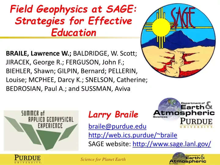 field geophysics at sage strategies for effective