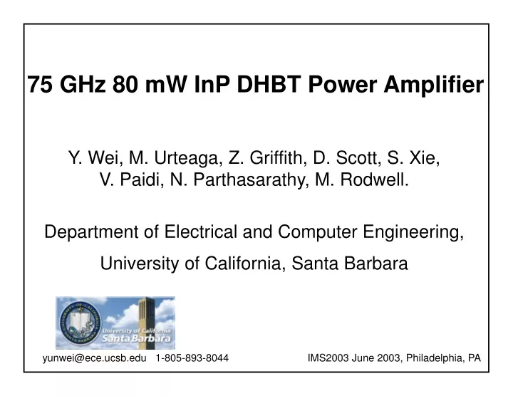 75 ghz 80 mw inp dhbt power amplifier