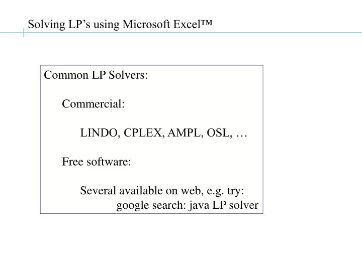 solving lp s using microsoft excel