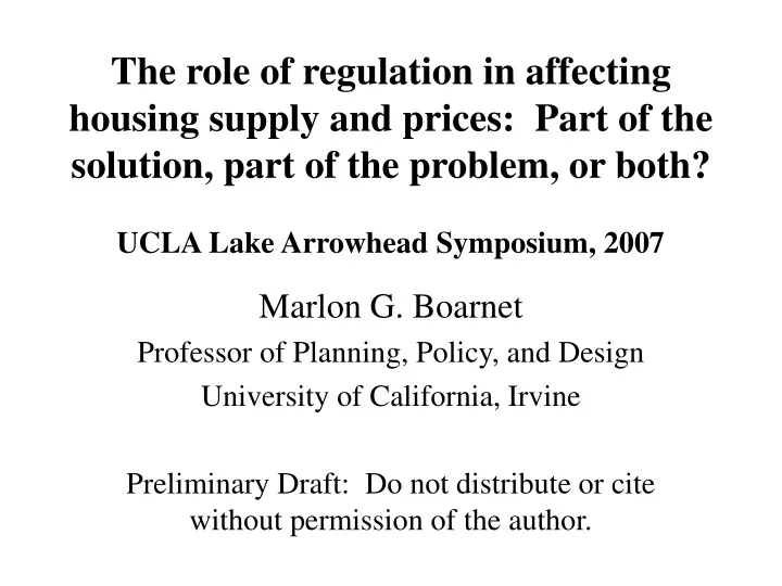 the role of regulation in affecting housing