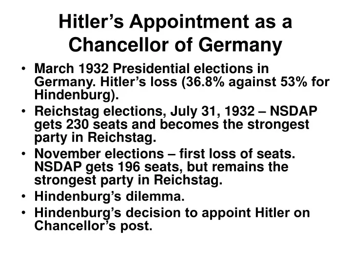 hitler s appointment as a chancellor of germany