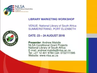 LIBRARY MARKETING WORKSHOP VENUE: National Library of South Africa  SUMMERSTRAND, PORT ELIZABETH