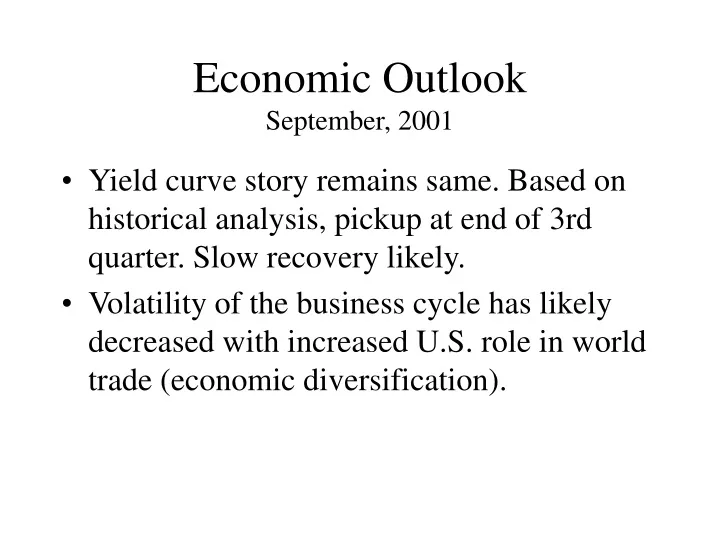 economic outlook september 2001