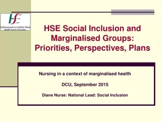HSE Social Inclusion and Marginalised Groups: Priorities, Perspectives, Plans