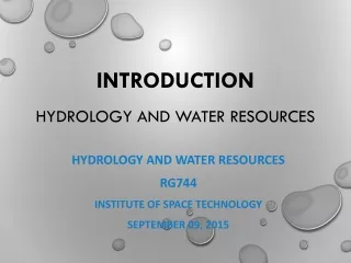 Introduction Hydrology and Water Resources