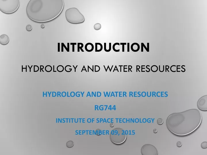 introduction hydrology and water resources